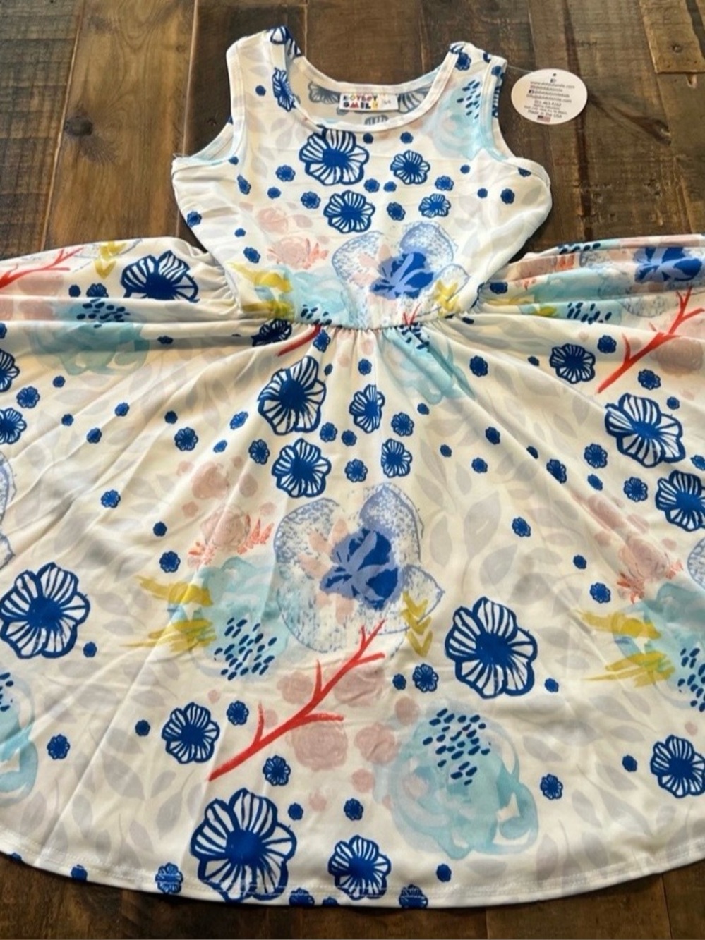 Dot Dot Smile size 5/6 girls blue floral tank twirl dress new